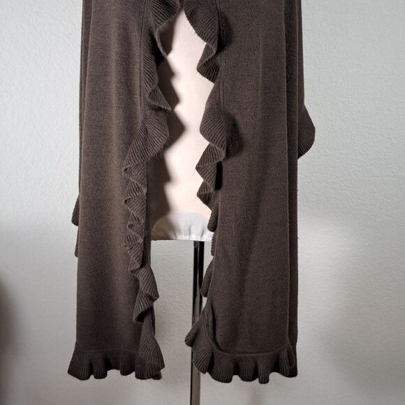 ShanaK Shawl Brown Ruffled Women's Wrap Ruffled Oversized Sweater Wrap One Size - Picture 2 of 7